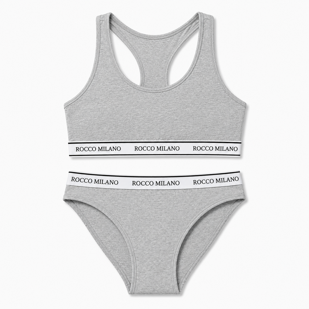 Top und Slip in Grau Melange mit ROCCO MILANO Logobändern