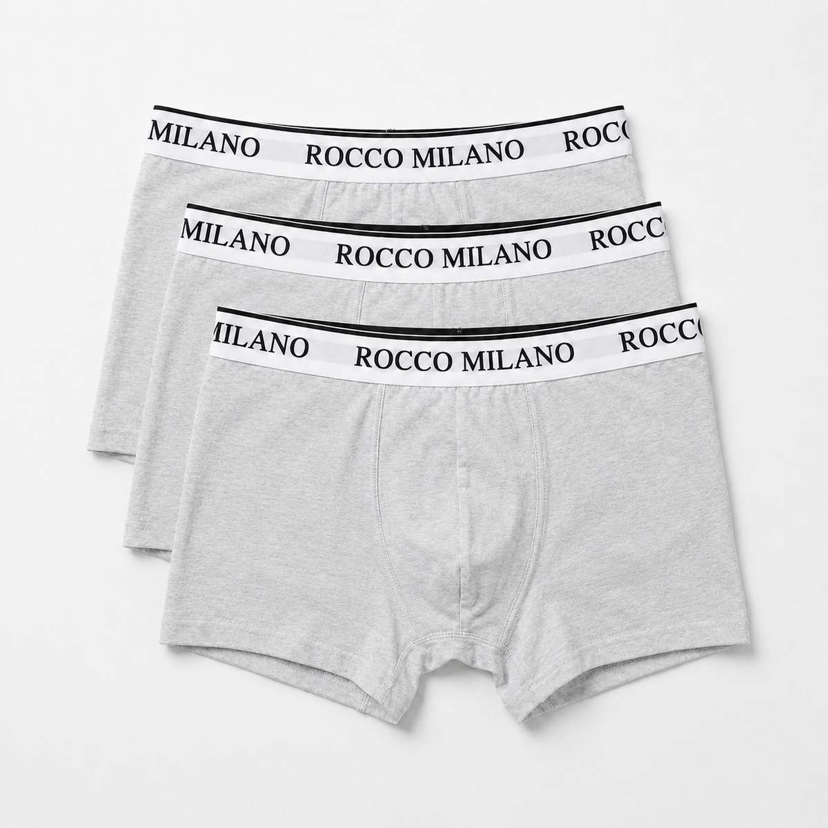 Drei Boxershorts in Grau Melange mit ROCCO MILANO Logobund