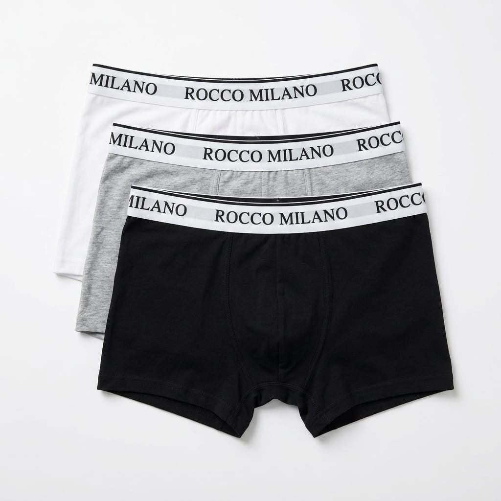 Rocco Milano Boxershorts in Schwarz, Grau Melange und Weiß