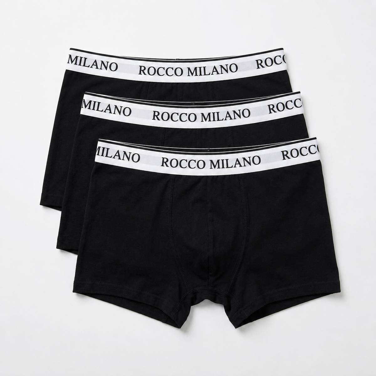 Drei schwarze Boxershorts mit ROCCO MILANO Logobund