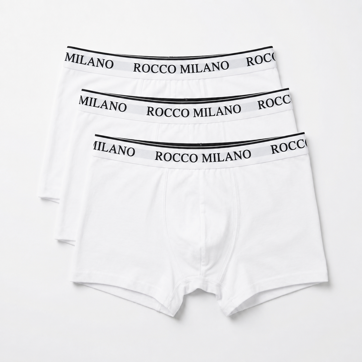 Drei weiße Boxershorts mit ROCCO MILANO Logobund