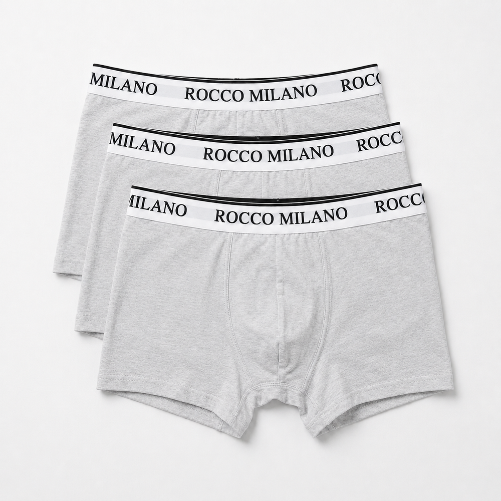 Drei Boxershorts in Grau Melange mit ROCCO MILANO Logobund