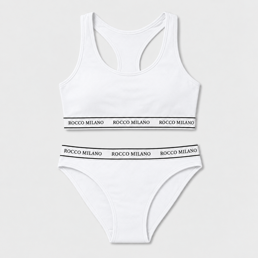 Weißes Top und Slip mit ROCCO MILANO Logobändern